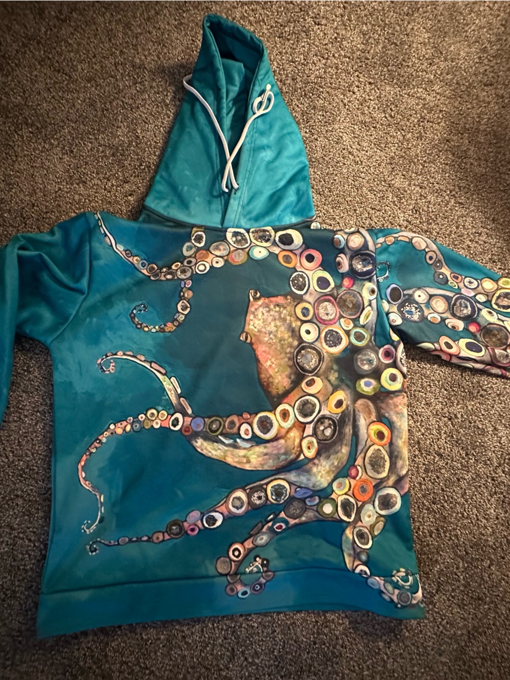 Teal Octopus Print Hooded Sweatshirt